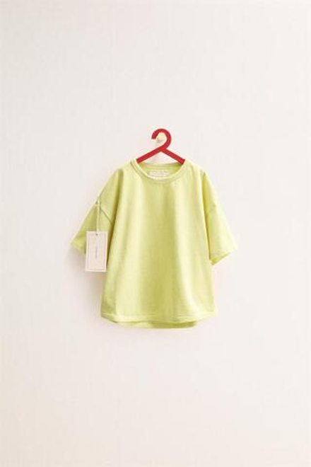 ZARA TIMELESS - ОДНОТОННАЯ ФУТБОЛКА ИЗ ХЛОПКА, ЛАЙМОВЫЙ