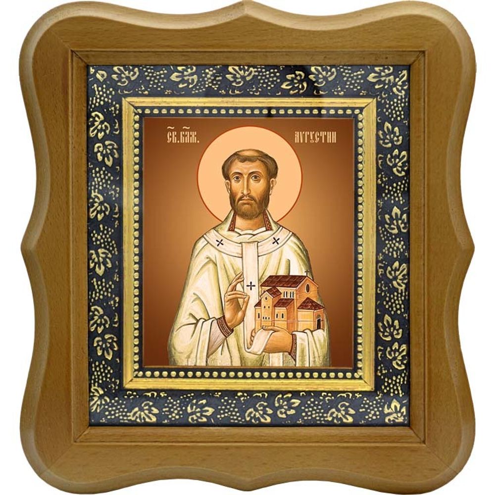 Августин Аврелий, Блаженный, Иппонийский, епископ. Икона на холсте. В киоте 10 х 12 см.