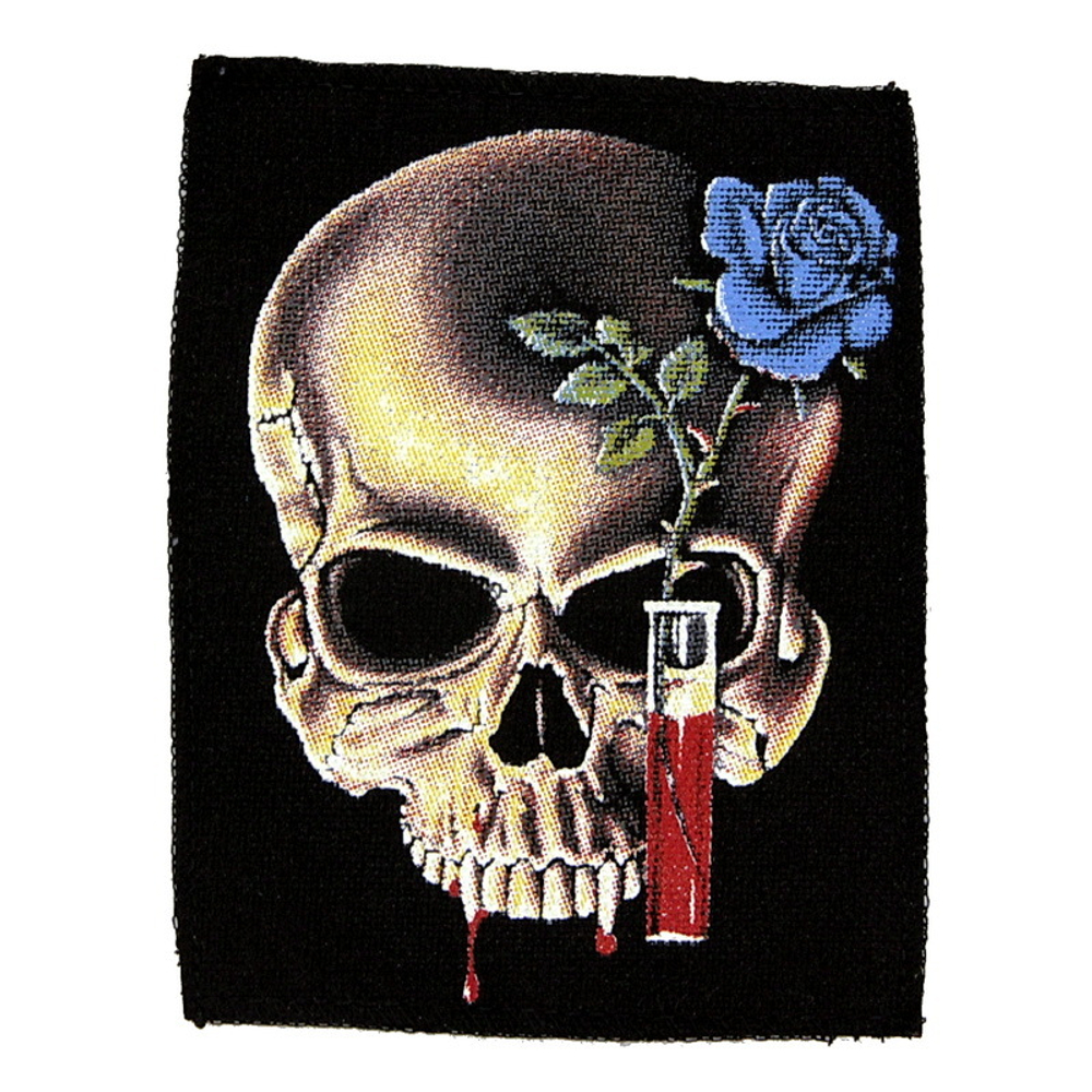Нашивка Череп с синей розой (90X115)