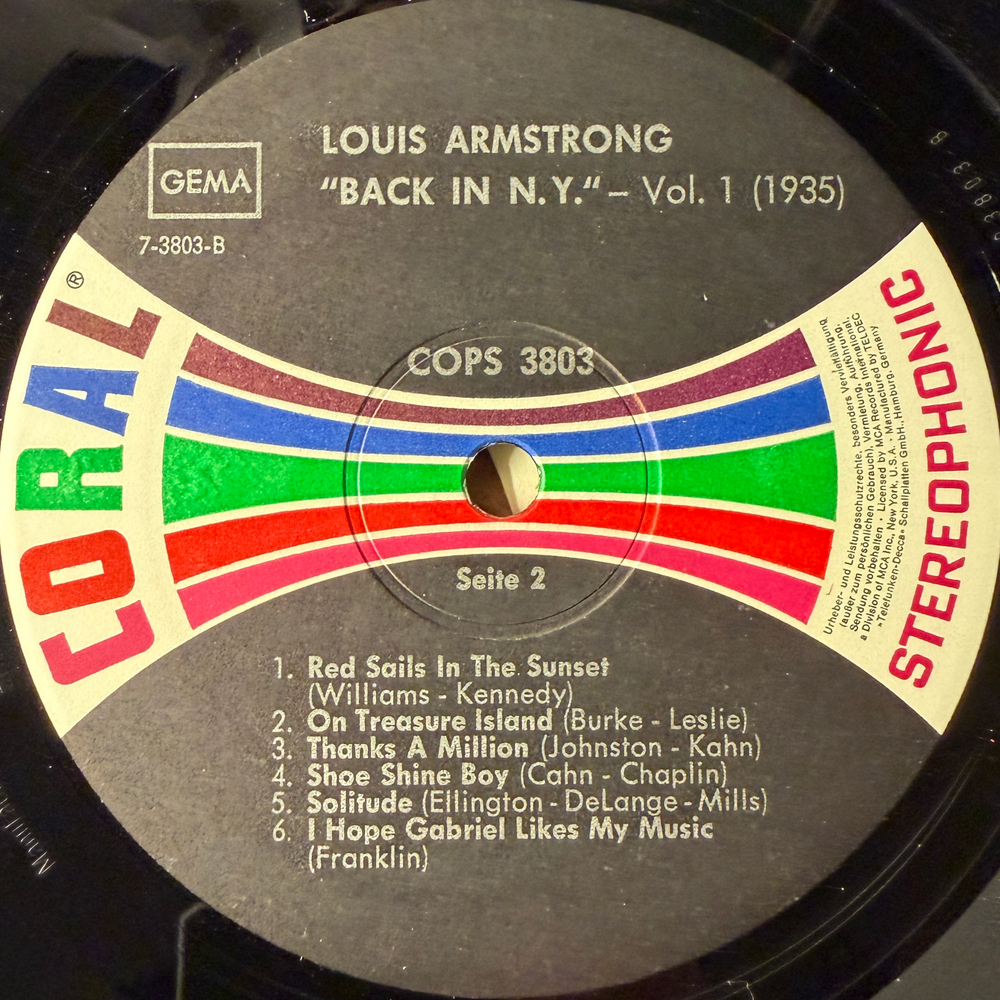 Louis Armstrong ‎– Back In N.Y. Vol.1 (Германия 1969г.)