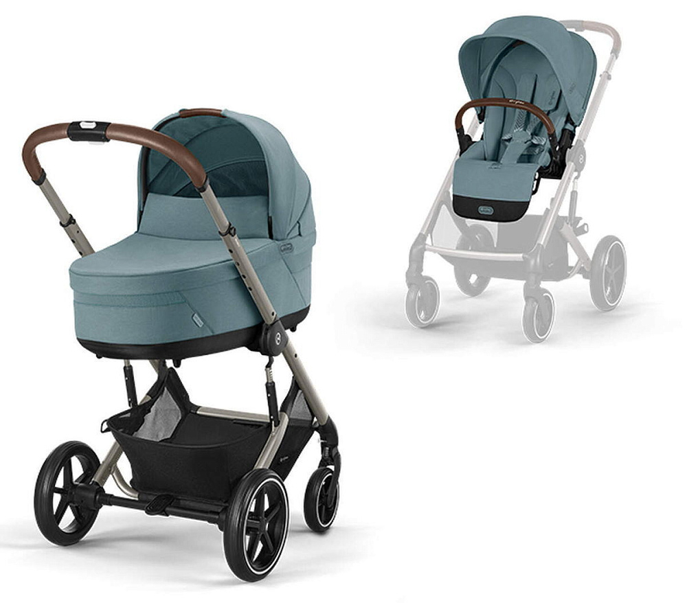 Коляска Cybex Balios S Lux TPE complete Aton S2 Moon Black 3 в 1 Stormy Blue с дождевиками