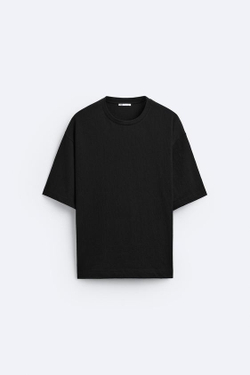 ZARA ФУТБОЛКА ИЗ РЕЛЬЕФНОЙ ТКАНИ, ЧЕРНЫЙ