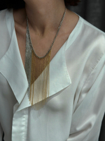 Колье биколор с тонкими цепочками, оттенки золото и серебро. Сталь.