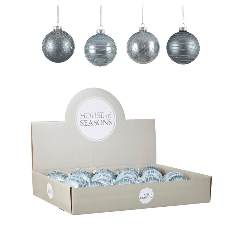 Набор елочных игрушек 18шт 7см House of Seasons Шар голубой 4 вида 84016