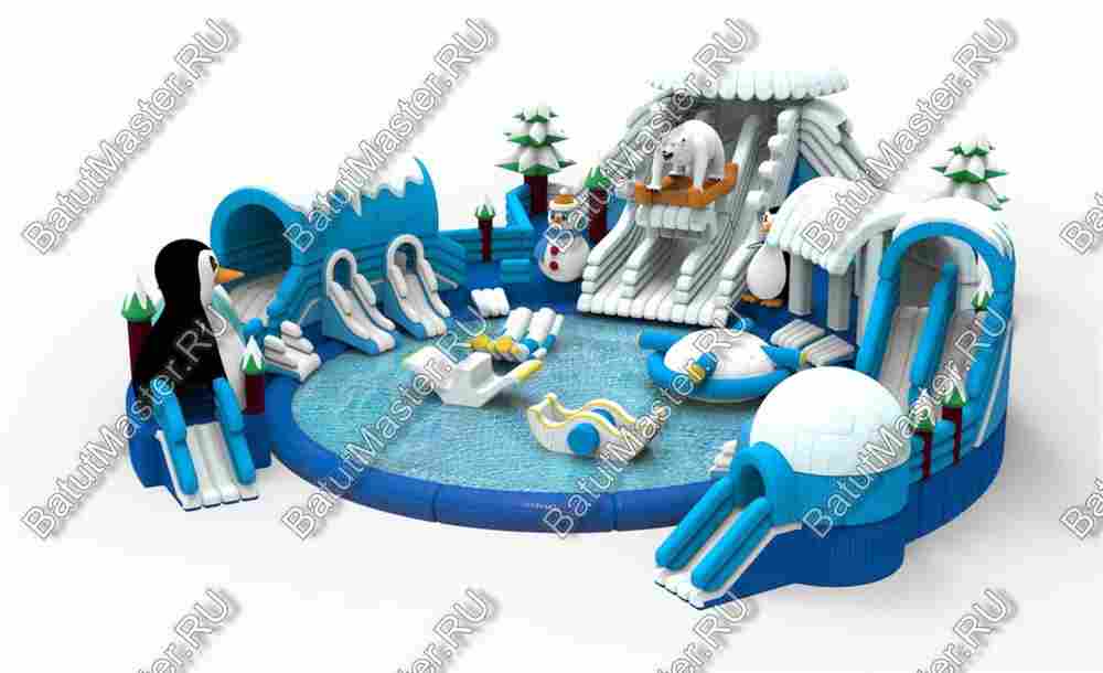Надувной наземный аквапарк «Морское царство 3»  с фигурой пингвина, 16*16*6 м