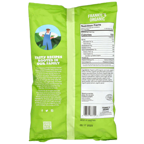 Frankie's Organic, Puffs, халапеньо, 113 г (4 унции)