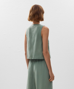 Oysho Топ с завязками из 100% льна, аквамариновый