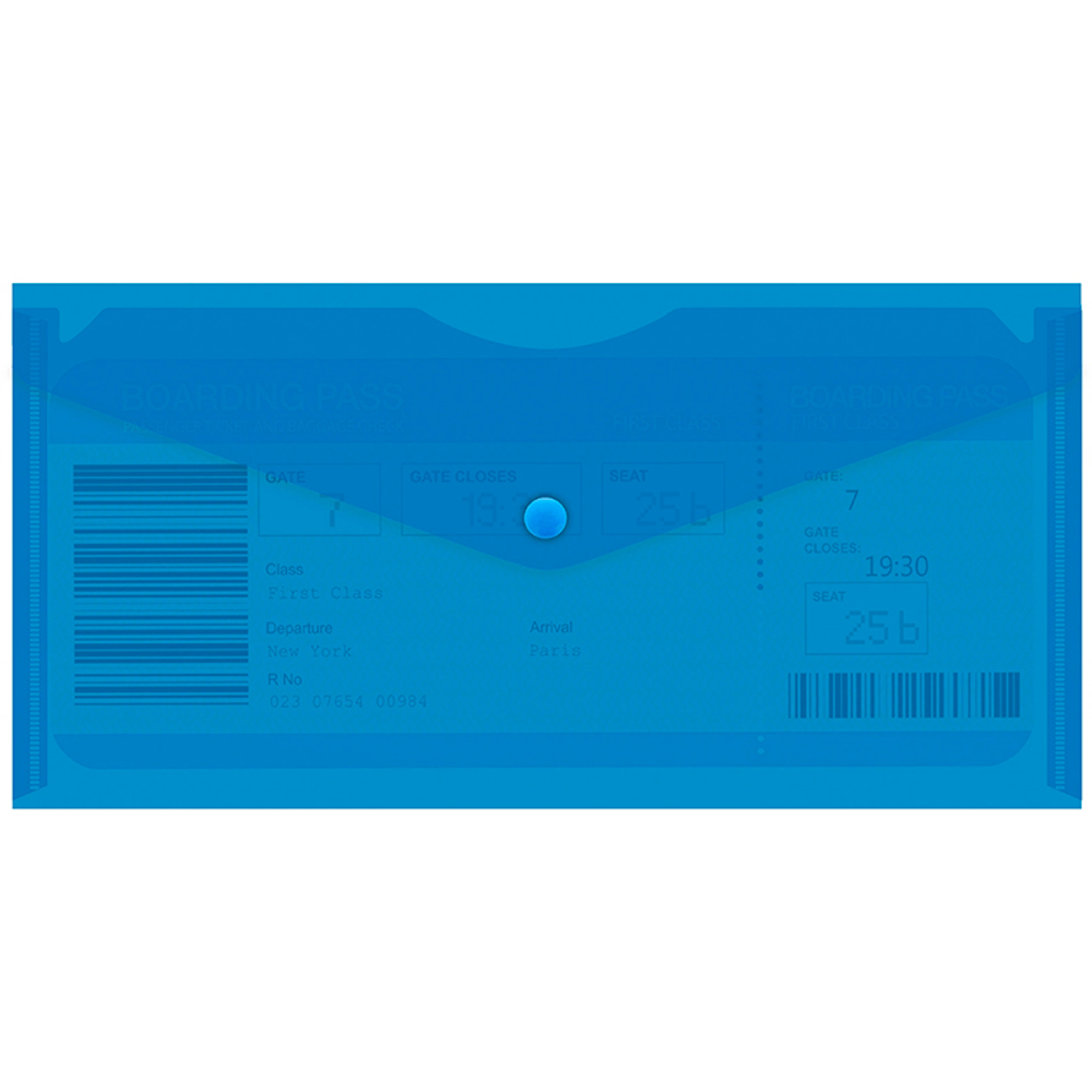 Папка-конверт на кнопке Бюрократ TRAVEL, С6, 180 мкм, прозрачная, синяя