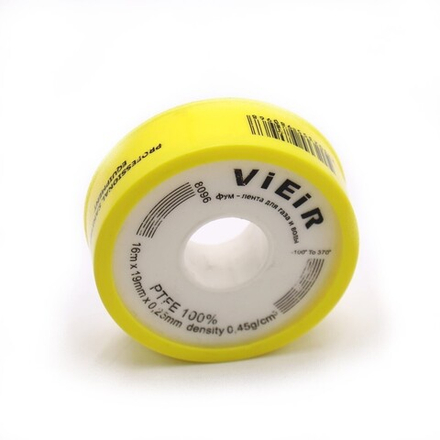 ViEiR Фум лента для газа и воды белая/желтая (19 мм-0,25 мм-16 м) (VR8096)
