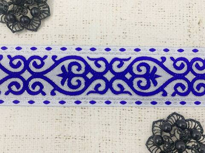 Тесьма жаккард, ш. 5 см, электрик с серебром