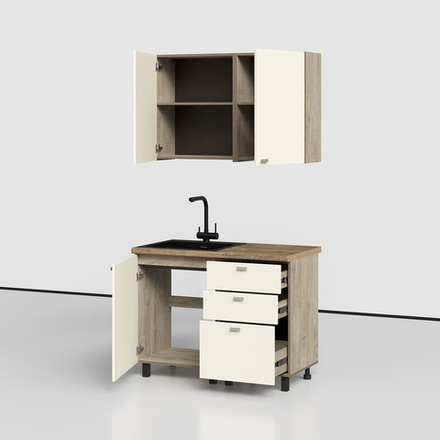 Этна-Алебастр Набор мебели для кухни (комплектация №3) 1100мм