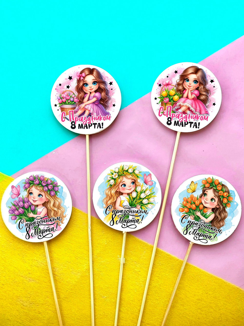 Медальки из шоколадной глазури на палочке в асс-те (8 марта)