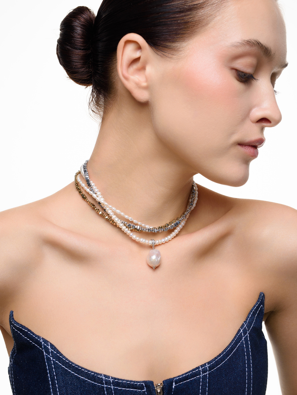 Колье "Holliday mini" из гематита и жемчуга