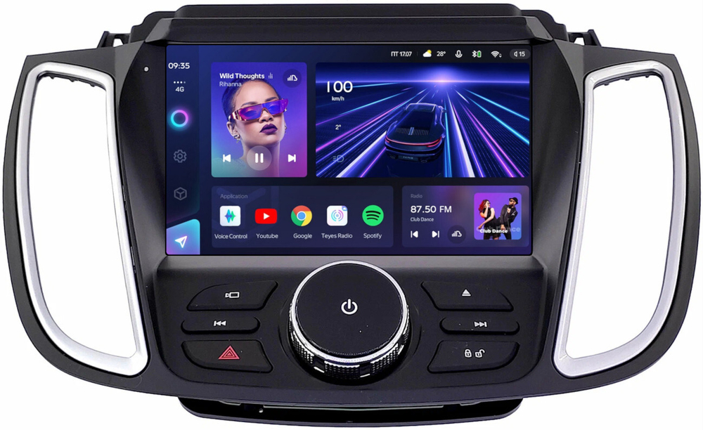 Магнитола для Ford Kuga 2 2017-2019 (SYNC 3, рамка с кнопками тип 1) - Teyes CC3L монитор 9" IPS на Android 10, 8-ядер, CarPlay, 4G SIM-слот