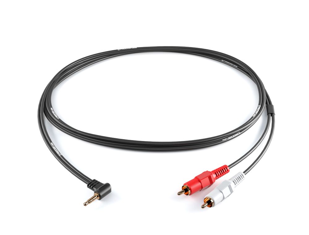 PROCAST cable C-MJ/2RCA.2 Межблочный кабель с угловым разъемом 3,5mm miniJack TRS-2RCA(male), длина 2m, черный