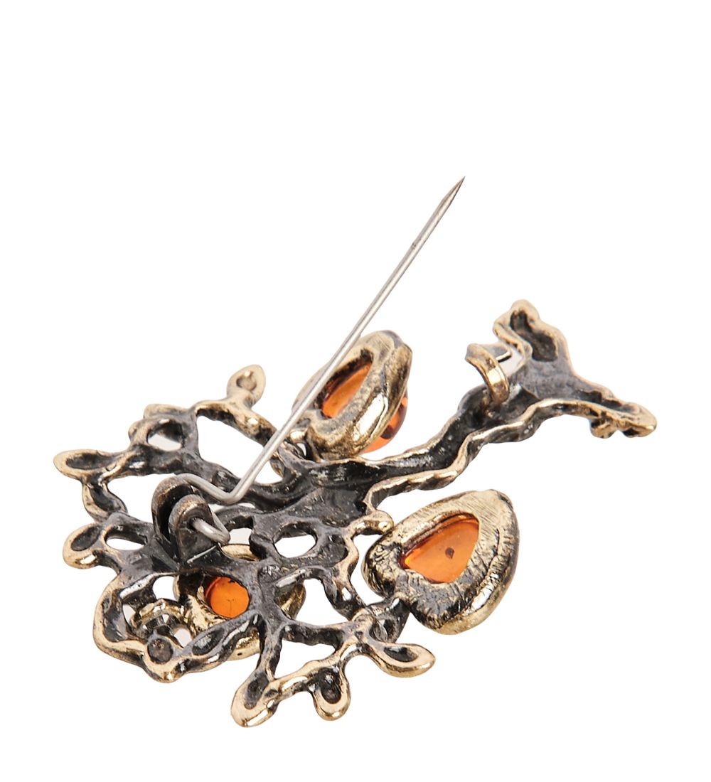 AM-2414 Брошь «Яблоня» (латунь, янтарь)