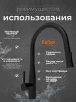 Смеситель для кухни Raiber Premium, Graceful RPB-011, матовый черный