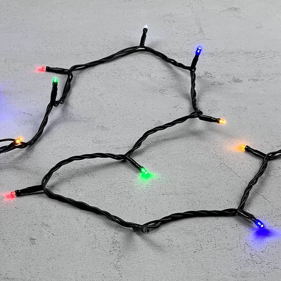 Светодиодная нить 100 разноцветных LED ламп с мерцанием, 10 м., 24В., черный провод ПВХ, LTC (PST100BLW-11-1M)