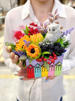 Букет «Сова в подсолнухах»