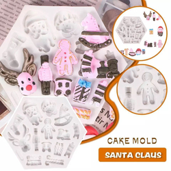 Молд силиконовый "Новогодняя открытка" / Форма 3D Санта Клаус, олень, имбирный человечек / для мыла, воска, глины, самозатвердевающих масс