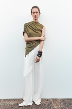 ZARA ТОП АСИММЕТРИЧНОГО КРОЯ, ОЛИВКОВЫЙ