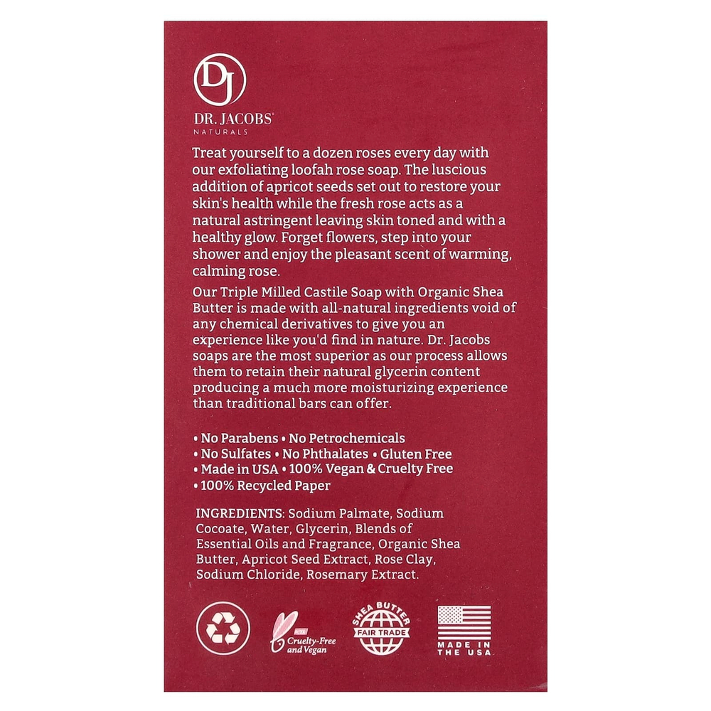 Dr. Jacobs Naturals, Отшелушивающее кастильское мыло с люфой, Lucy Rose, 142 г (5 унций)