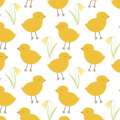 Цыплята с цветами на белом фоне. Весенний принт