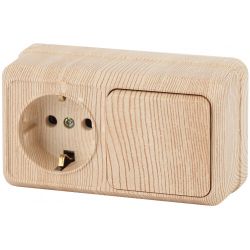 Блок розетка с выключателем Intro Quadro 2-701-11 одноклавишным горизонтальный 10А-250В, IP20, ОУ, сосна