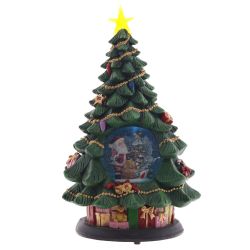 GAEM Фигур декор в стекл шаре "Елка и дед Мороз" (подсв, муз, вьюга, AAх3 н/п), D 10 см, L19,5 W19,5 H35