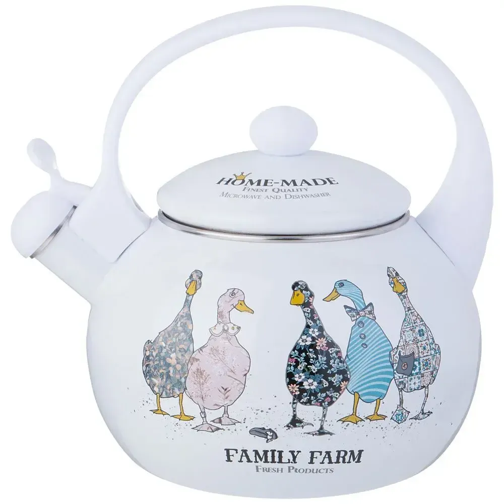 Чайник agness эмалированный со свистком серия family farm, 2,2л, индукционное дно