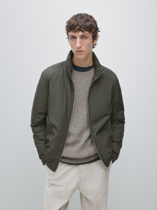 Massimo Dutti Легкая водоотталкивающая стеганая куртка, серо-зеленый