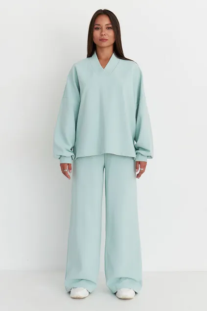 Лонгслив оверсайз из рифленого хлопка цвета мята