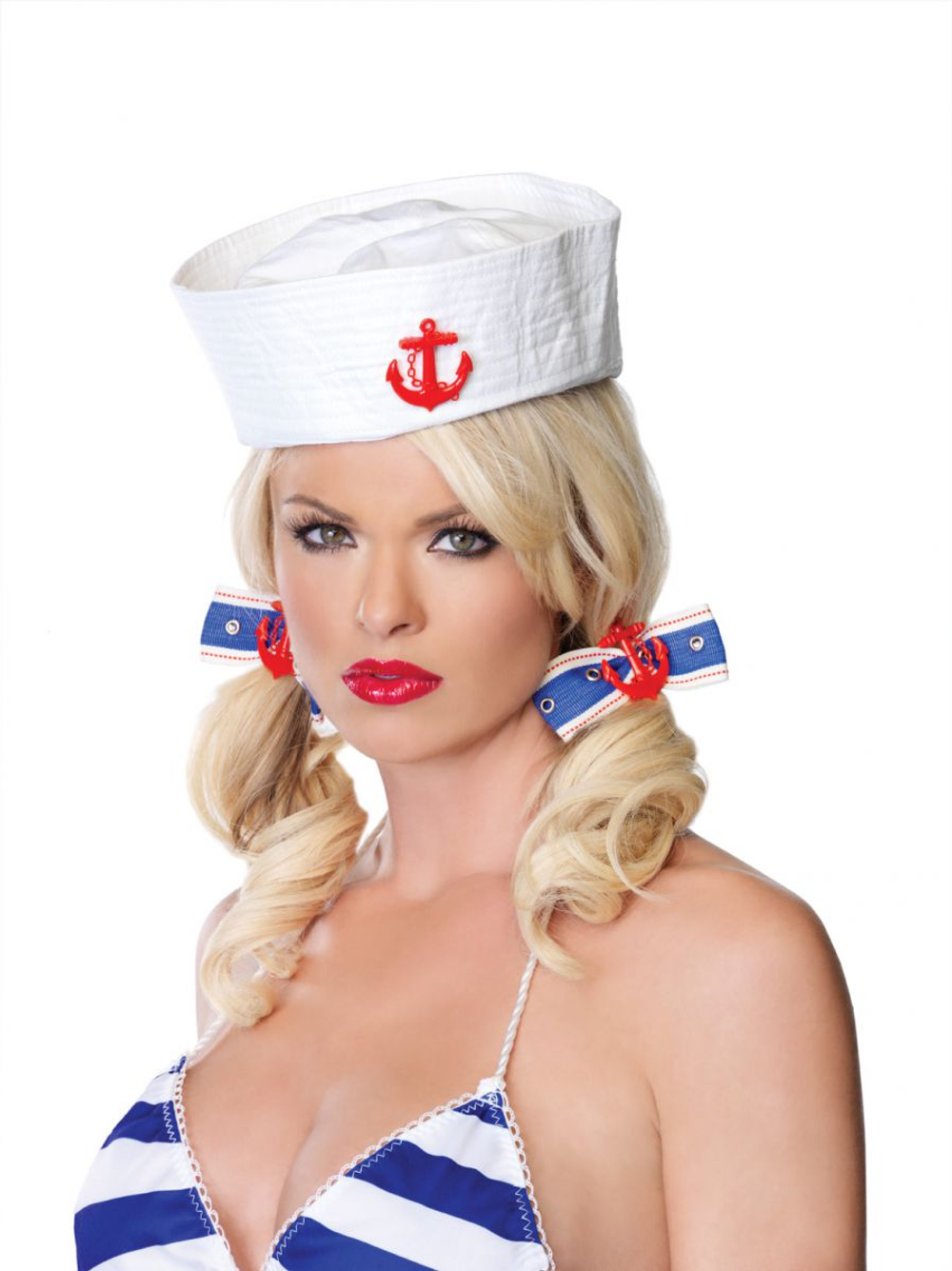 Заколка для волос с красным якорем (Цвет: синий с белым)