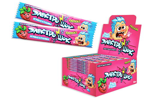 Жев. конф. кислая "Электрошок клубника" 12*50шт 20г