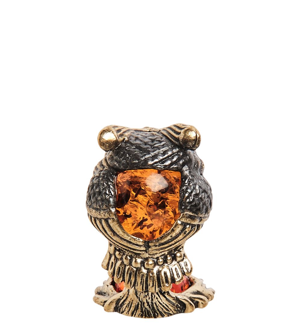 AM- 593 Фигурка «Филин на подставке» мал. (латунь, янтарь)