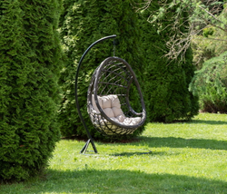 "Венеция" подвесное кресло-кокон из искусственного ротанга, цвет соломенный с бежевой подушкой