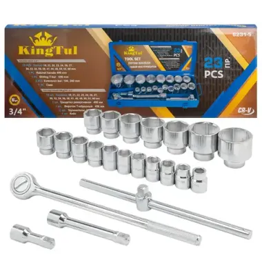 Набор инструментов 23пр. 3/4''(6гр.) (19,21,22,23,24,26,27,30,32,34,36,38,41,46,48,50,55,60мм) в металл.кейсе KINGTUL KT-6231-5