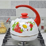Чайник 3,5л со свистком, консольная ручка, белый "Клубника с ромашкой"