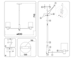 LH57043/8 BK/DBS/SM черный/темная латунь/дымчатый E14/8 max 40W D830*710