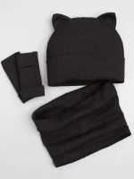 Шапка для девочки осенняя с митенками и снудом