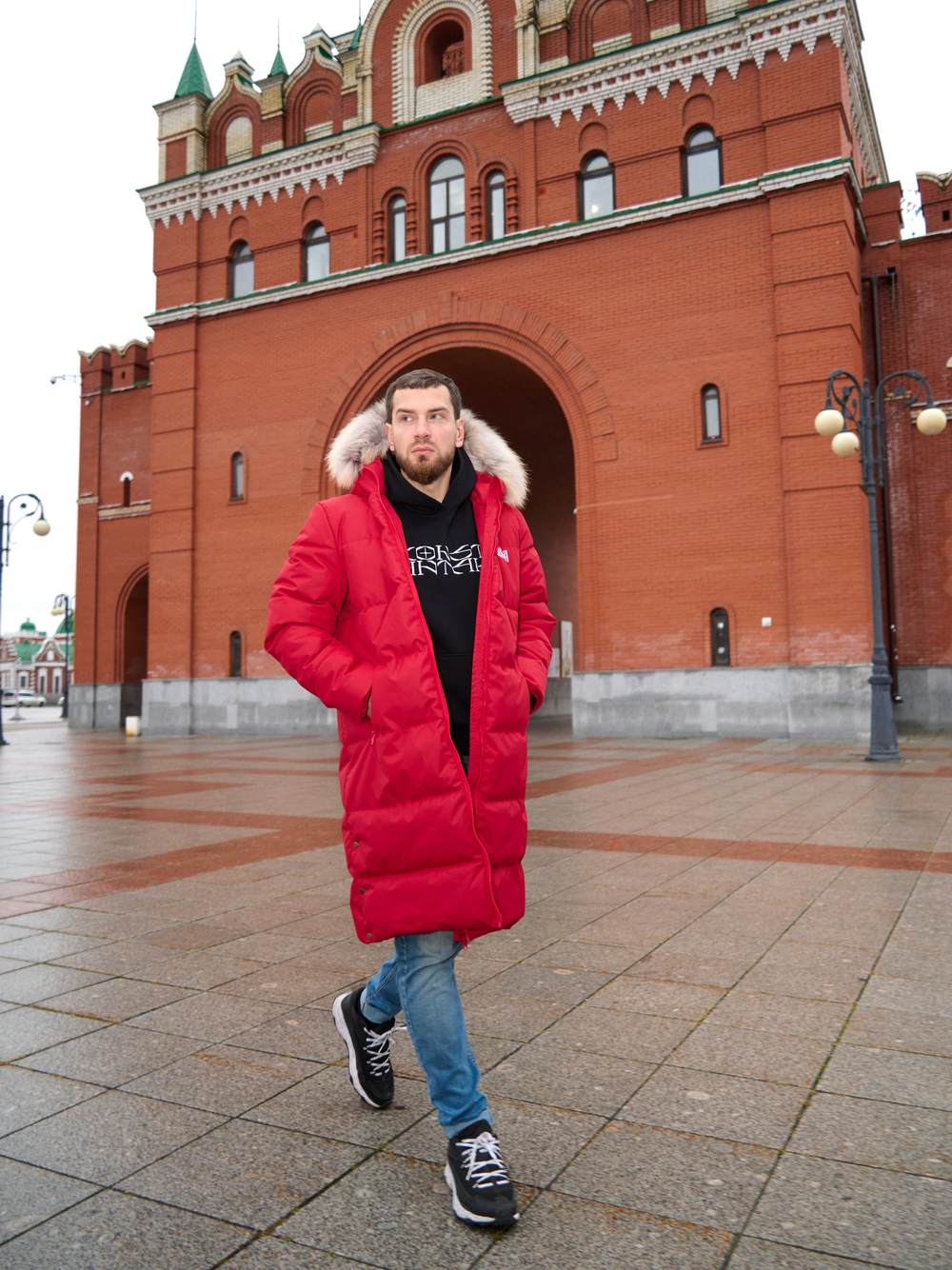 Пуховик мужской удлиненный "Russia" красный