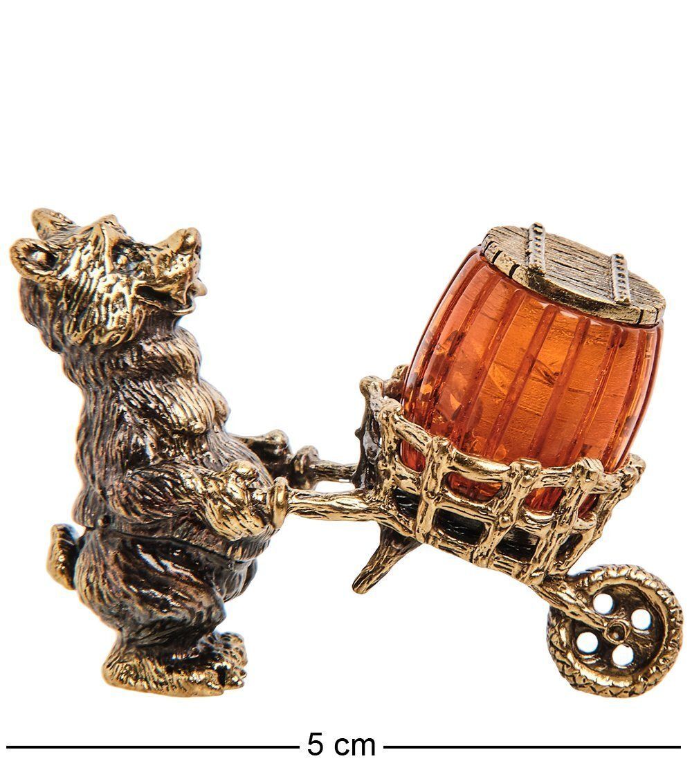 AM-3111 Фигурка «Медведь Запасливый с тележкой» (латунь, янтарь)