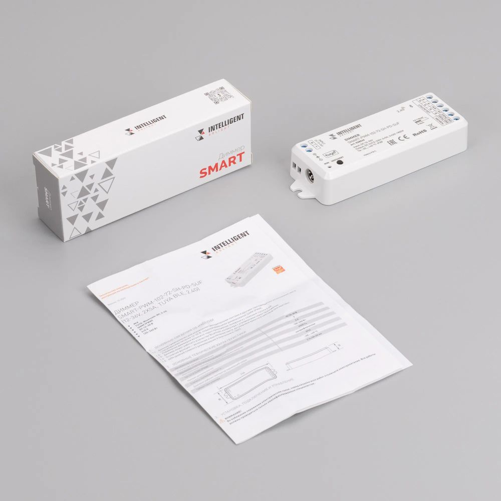 INTELLIGENT ARLIGHT Диммер SMART-PWM-102-72-SH-PD-SUF (12-36V, 2x5A, TUYA BLE, 2.4G) (IARL, IP20 Пластик, 5 лет) 038545