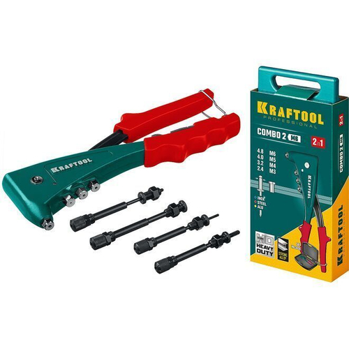 Заклёпочник механический KRAFTOOL Combo2-M6, резьбовые заклепки М3-М6, вытяжные 2.4-4.8 мм из алюминия, стали, нерж. стали,
