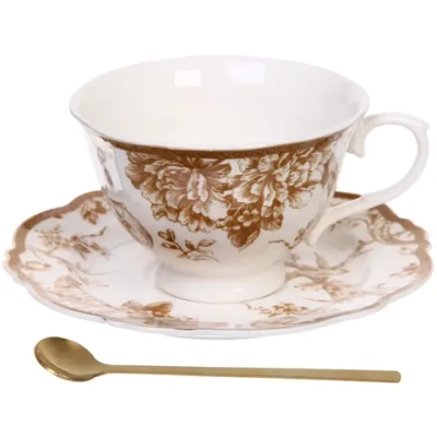 Чайная пара «Эдем» (кружка 250мл, блюдце,ложка) бежевая
