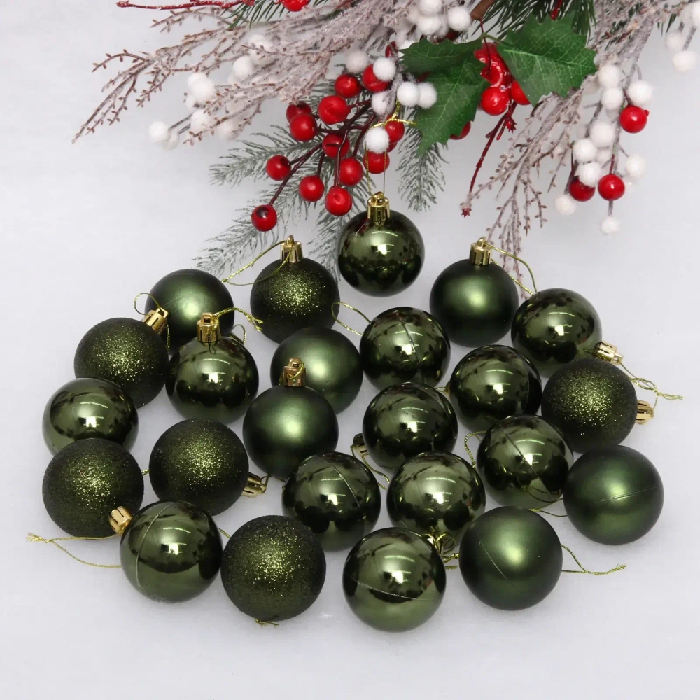 Новогодние шары 5 см (набор 24 шт) «Микс фактур», изумруд