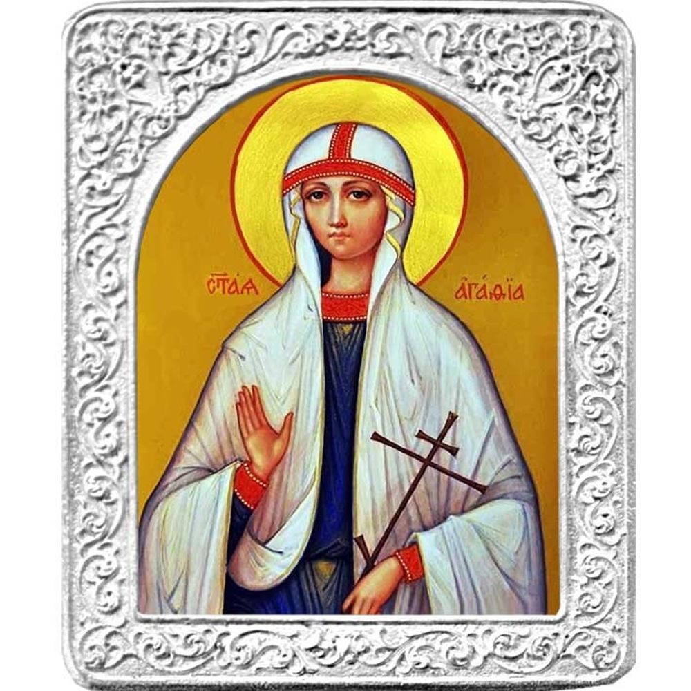 Святая Агафия. Маленькая икона в серебряной раме.