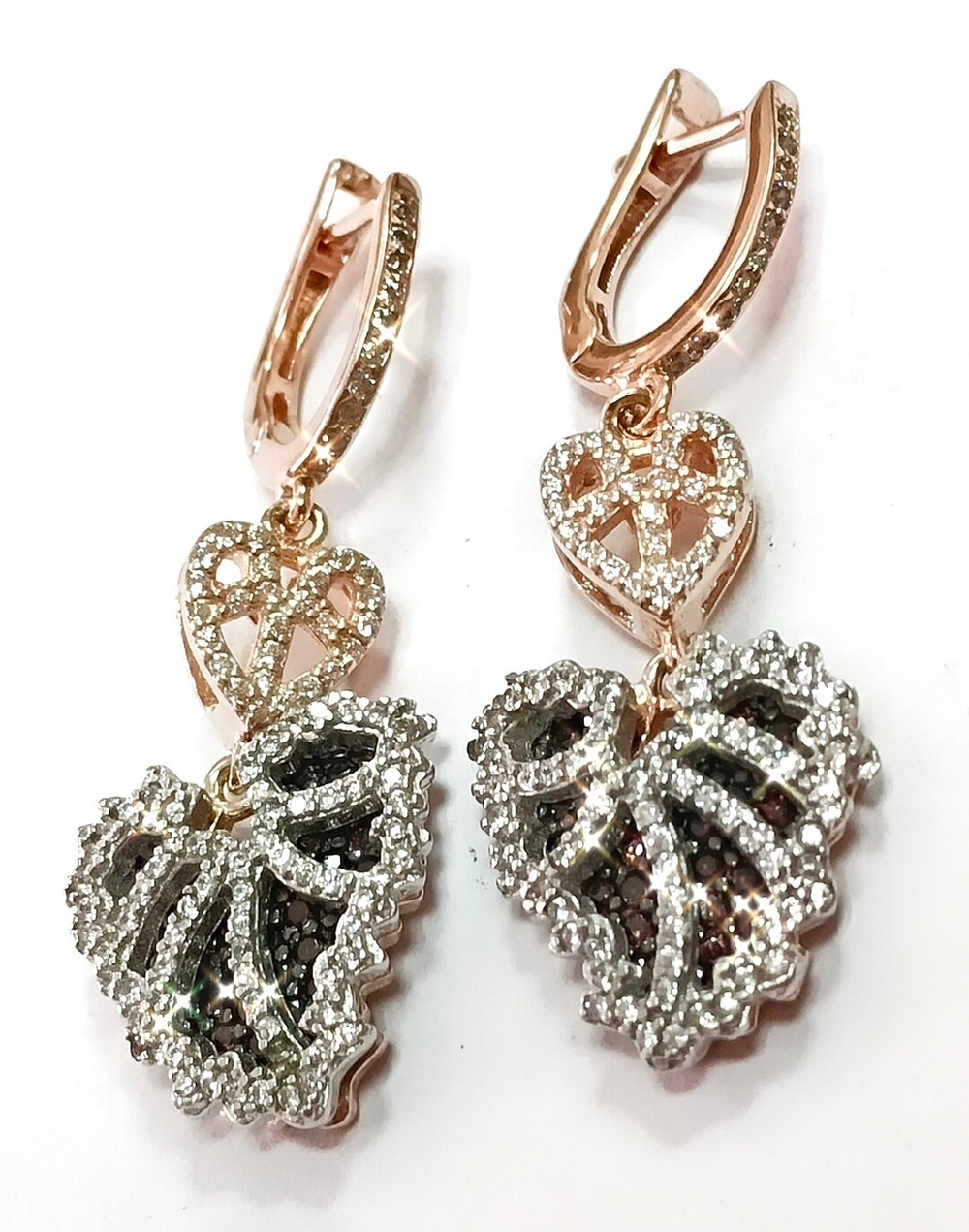 Серьги, ювелирные, серебро 925, вставка фианиты, с позолотой