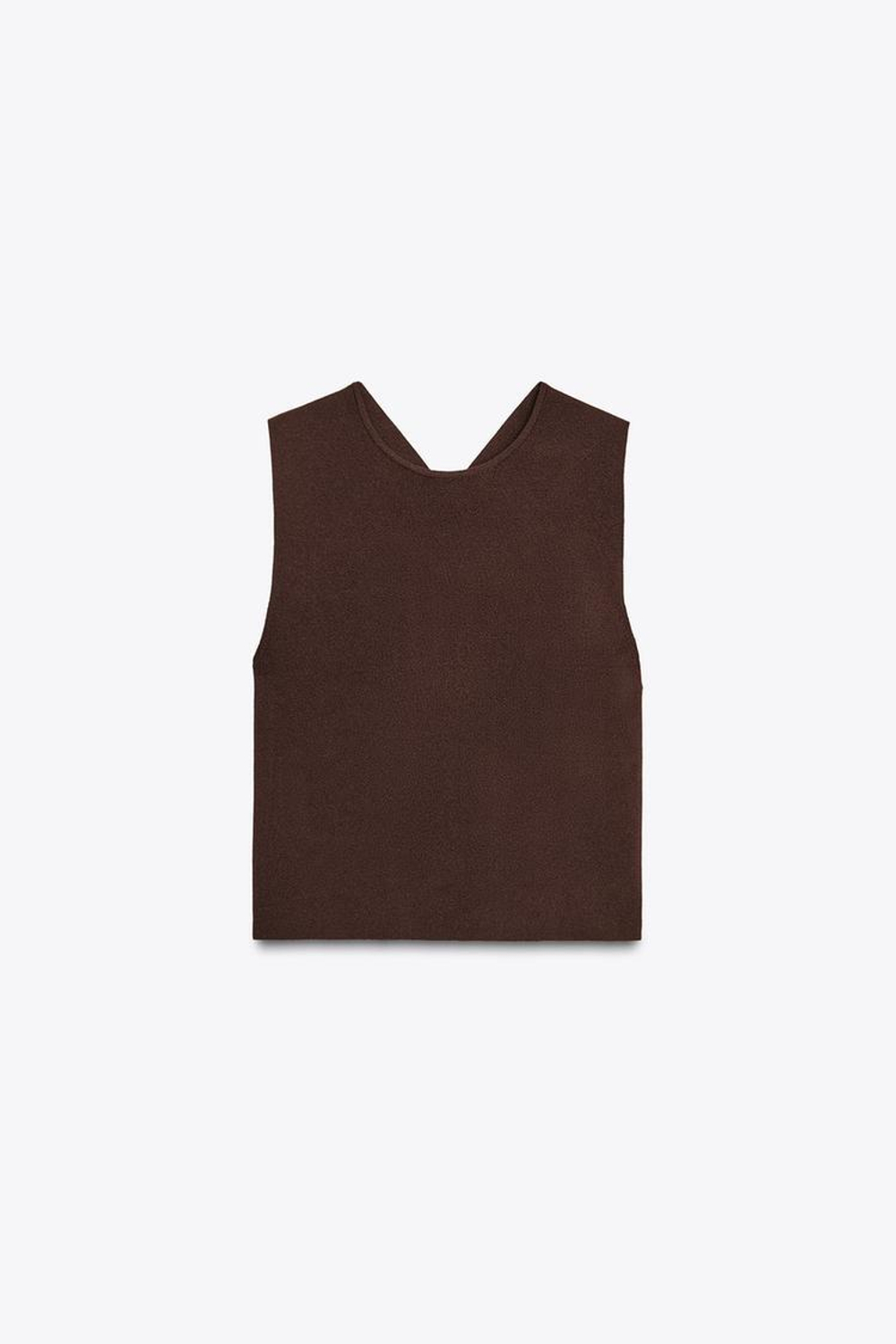 ZARA ТРИКОТАЖНЫЙ ТОП С ВЫРЕЗОМ НА СПИНЕ, КОРИЧНЕВЫЙ