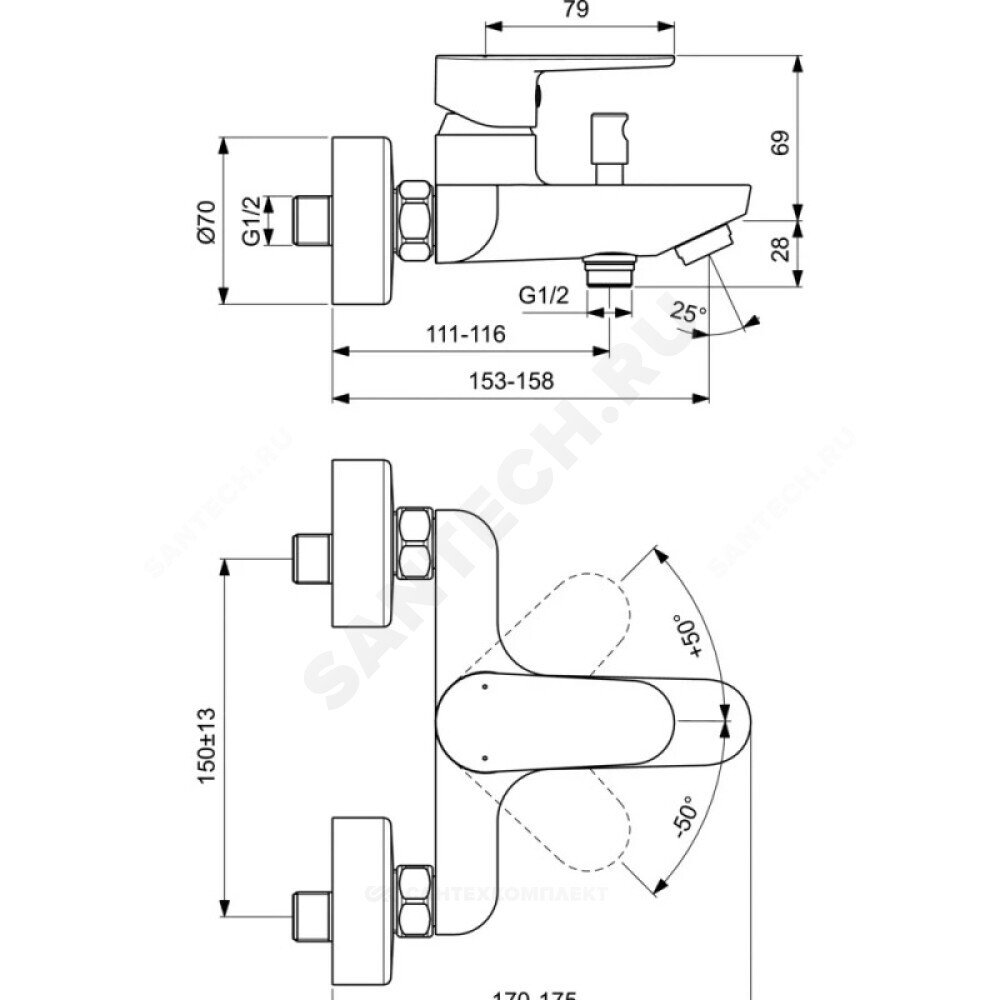 Смеситель для ванны с душем одноручный TYRIA Ideal Standard BC157HS